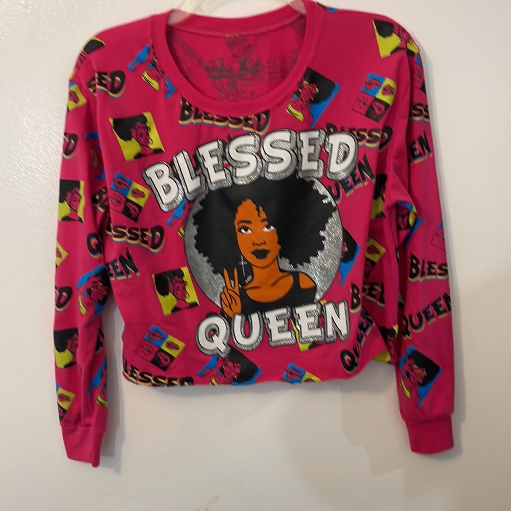 Blessed Queen pink long sleeve crop top t shirt take that brand medium